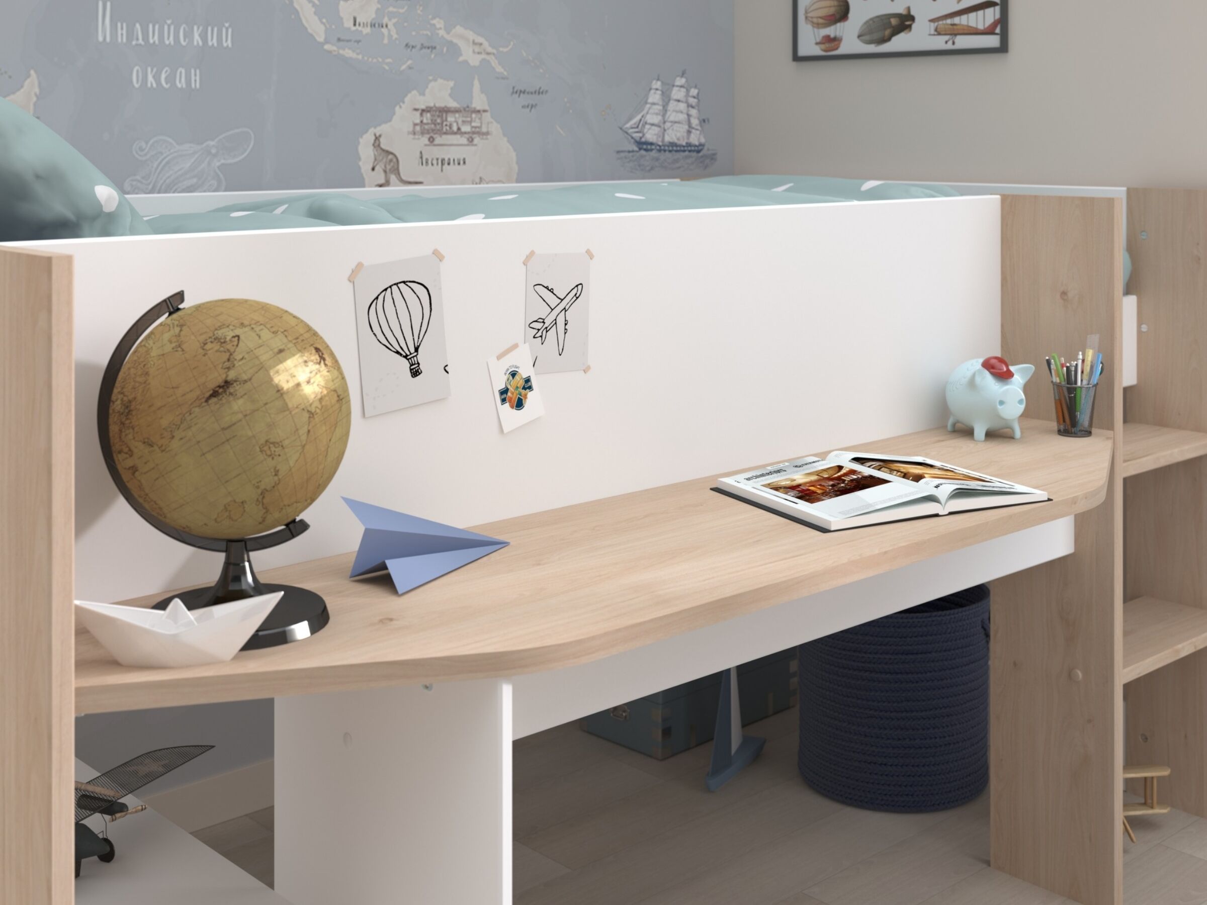 Halvhøy barneseng med skrivebord 90x200 image