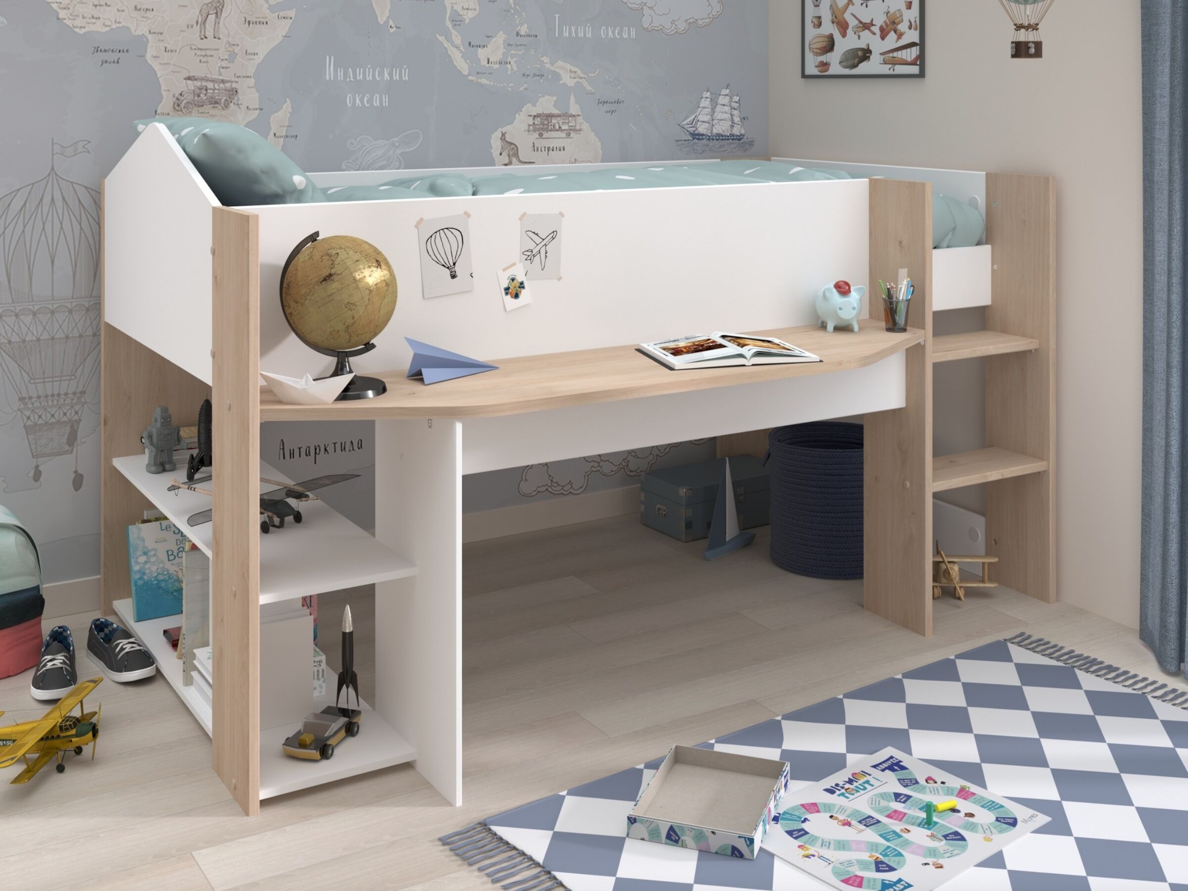 Halvhøy barneseng med skrivebord 90x200 image