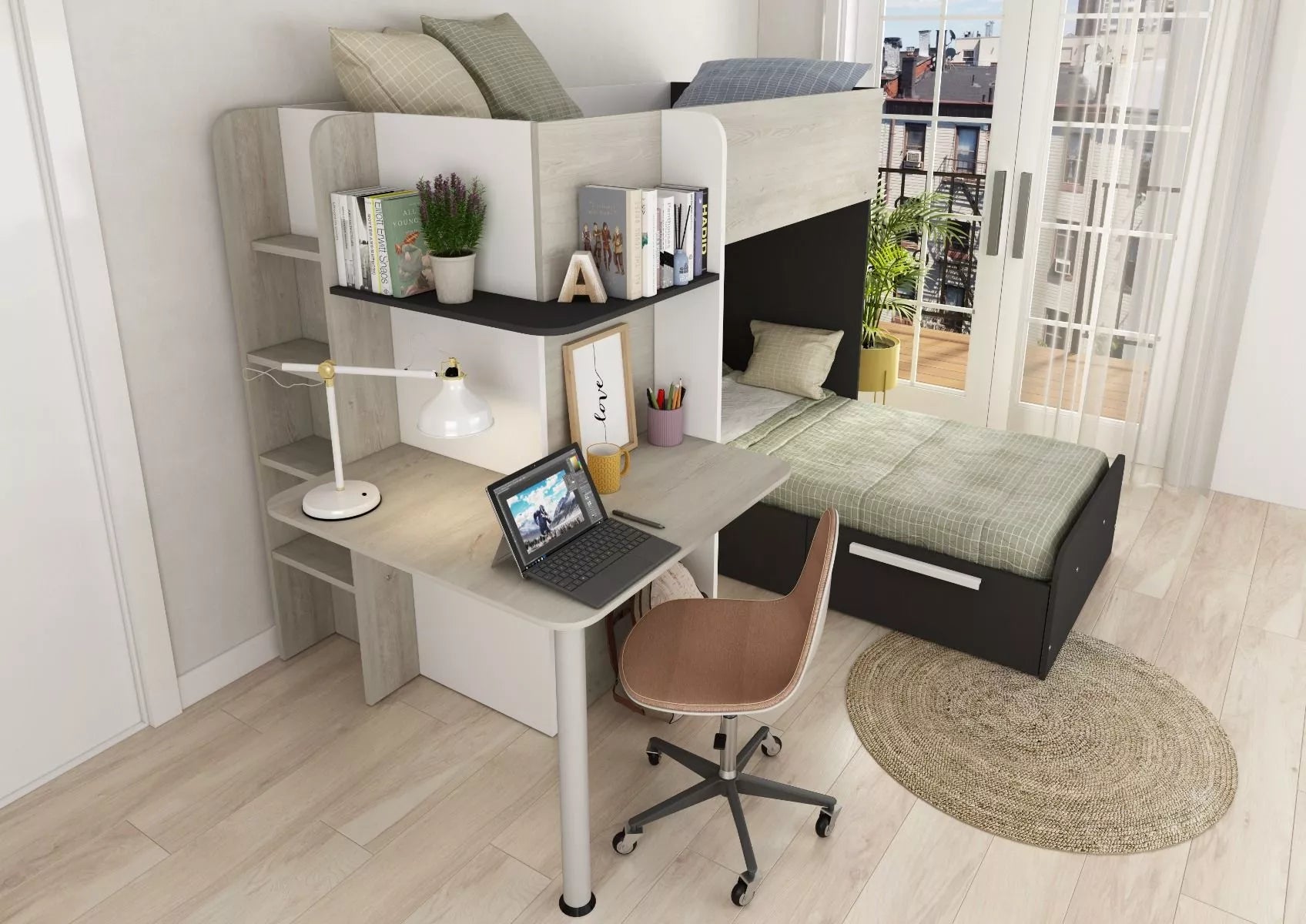 Palatino køyeseng med skrivebord - Shade - 90x190 image