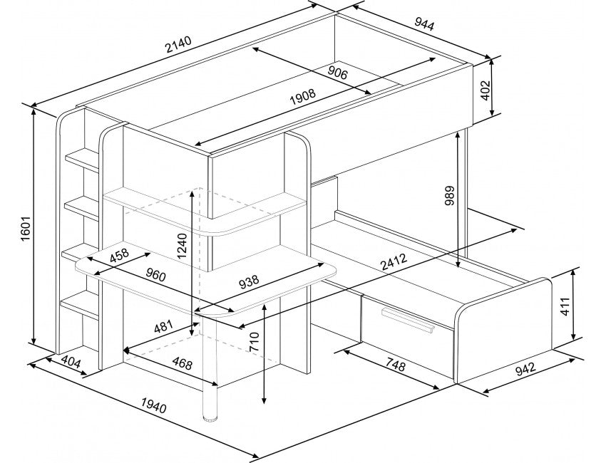 Palatino køyeseng med skrivebord - Shade - 90x190 image