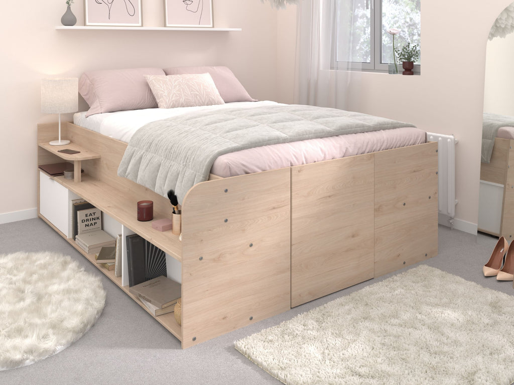 Space-UP 140x200 seng med garderobe og hyller - NATUR