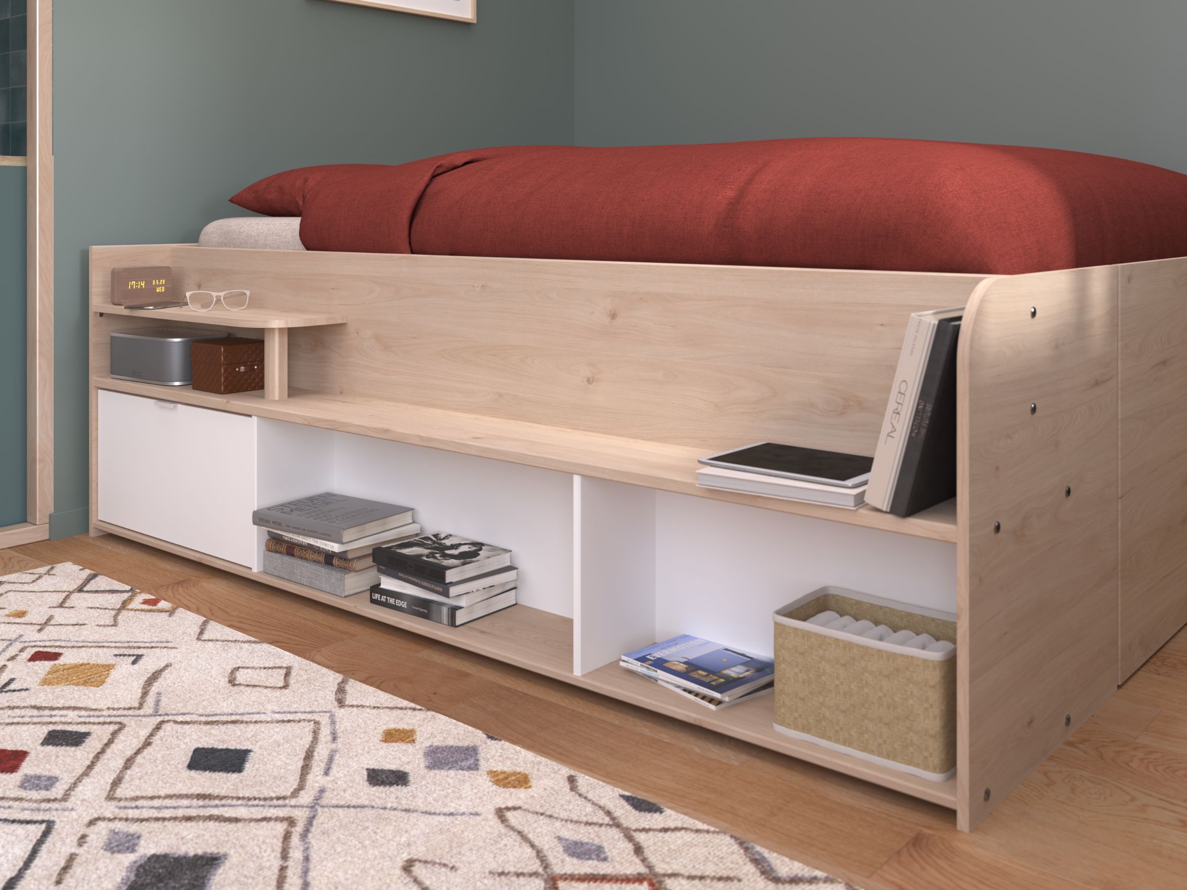 Space-UP 140x200 seng med garderobe og hyller - NATUR image