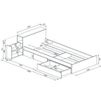 Jazz enkeltseng med skuffer og sengegavl med hyller 90x200 - Shade