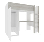 Loftseng med garderobeskap og skrivebord - Hvit 90x200