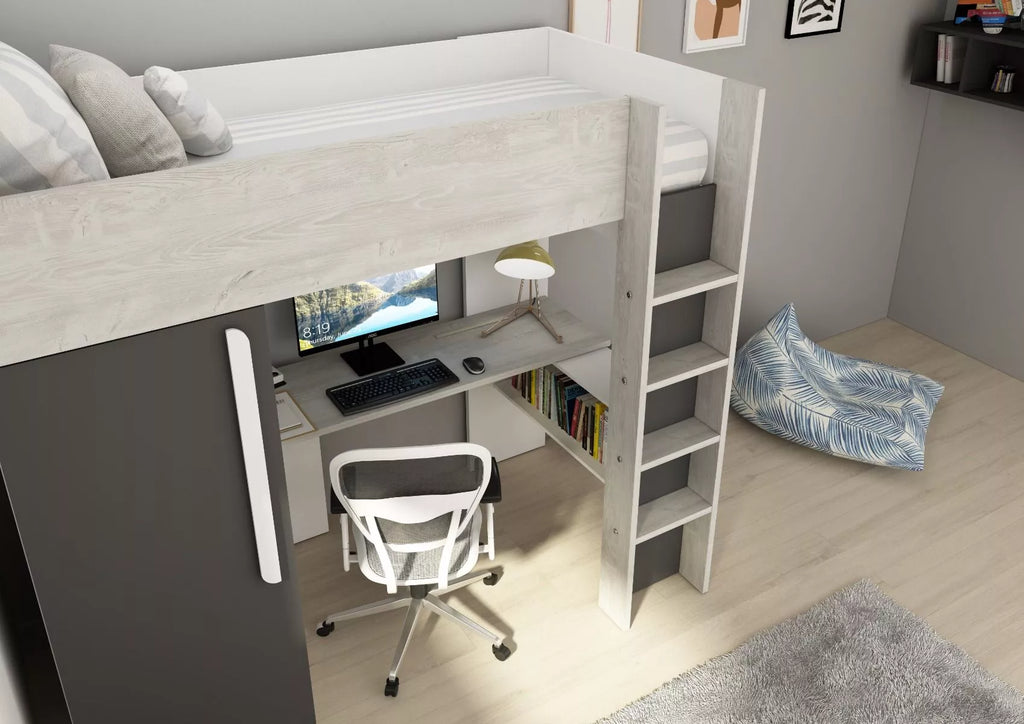 Loftseng med garderobeskap og skrivebord - Shade 90x200