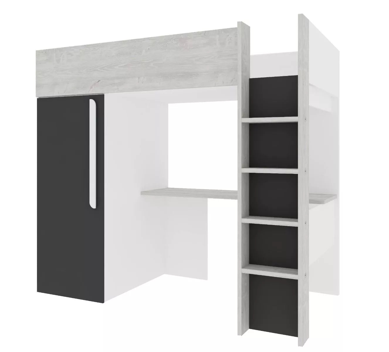 Loftseng med garderobeskap og skrivebord - Shade 90x200