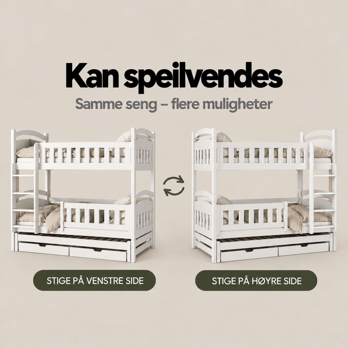 Blanka Køyeseng 90x200 – Uttrekkbar Gjesteseng og Oppbevaring - HVIT