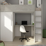 Loftseng med garderobeskap og skrivebord - Hvit 90x200 image