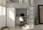 Loftseng med garderobeskap og skrivebord - Hvit 90x200