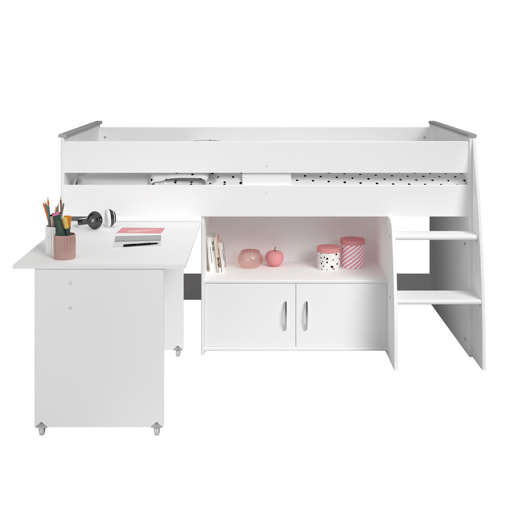 Reverse Halvhøy Seng med Skrivebord 90x200 cm – Hvit