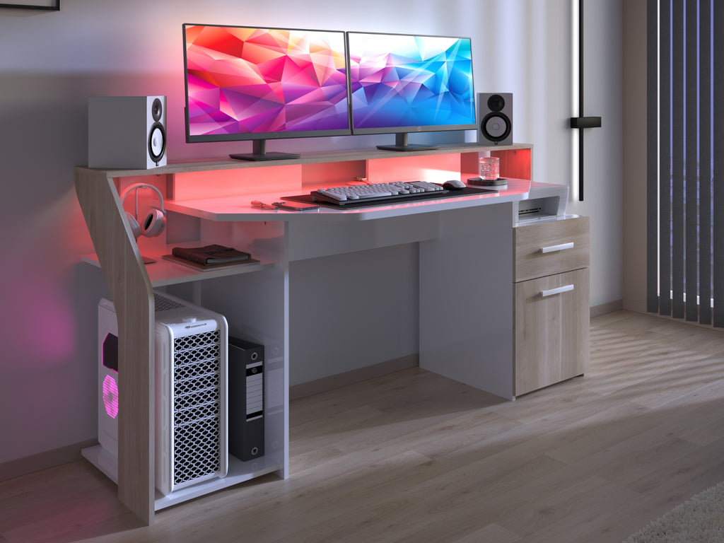 Sylver Gaming Desk 178 cm – Japansk eik / Hvit høyglans