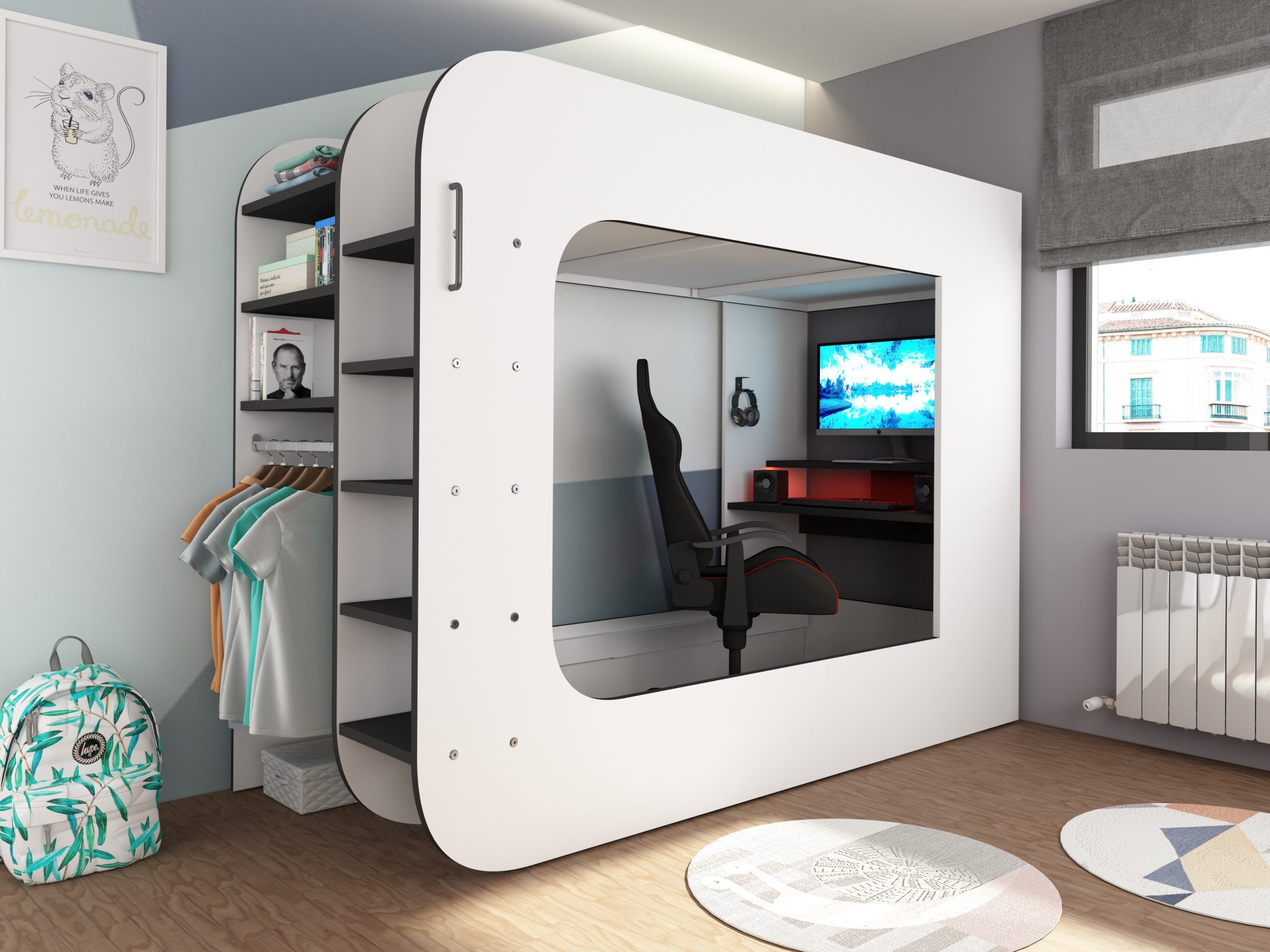 Gaming Loftseng med Skrivebord og LED – Perfekt for Gamere og Ungdom