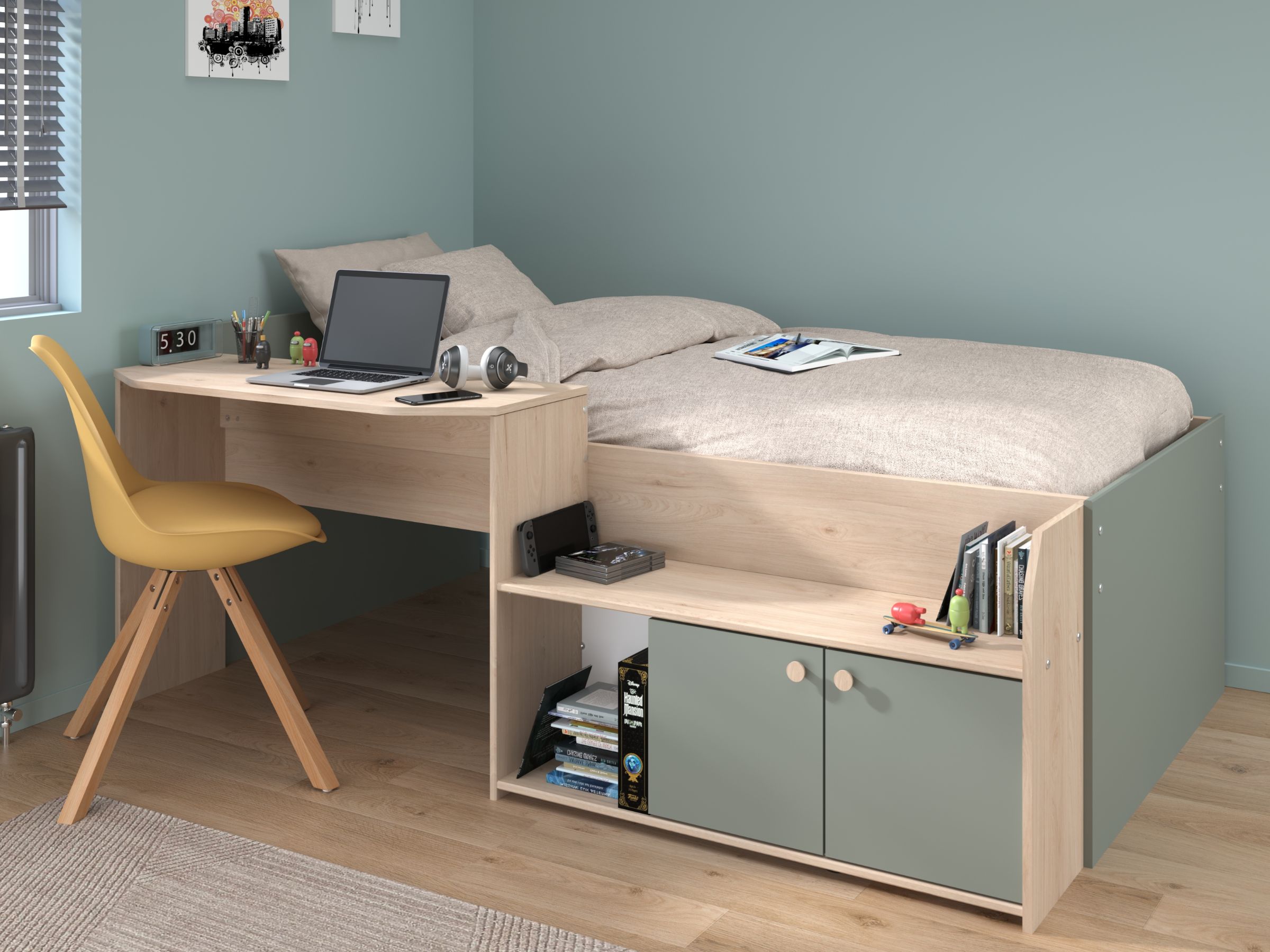 Halvhøy seng med skrivebord 90x200 - JADE image