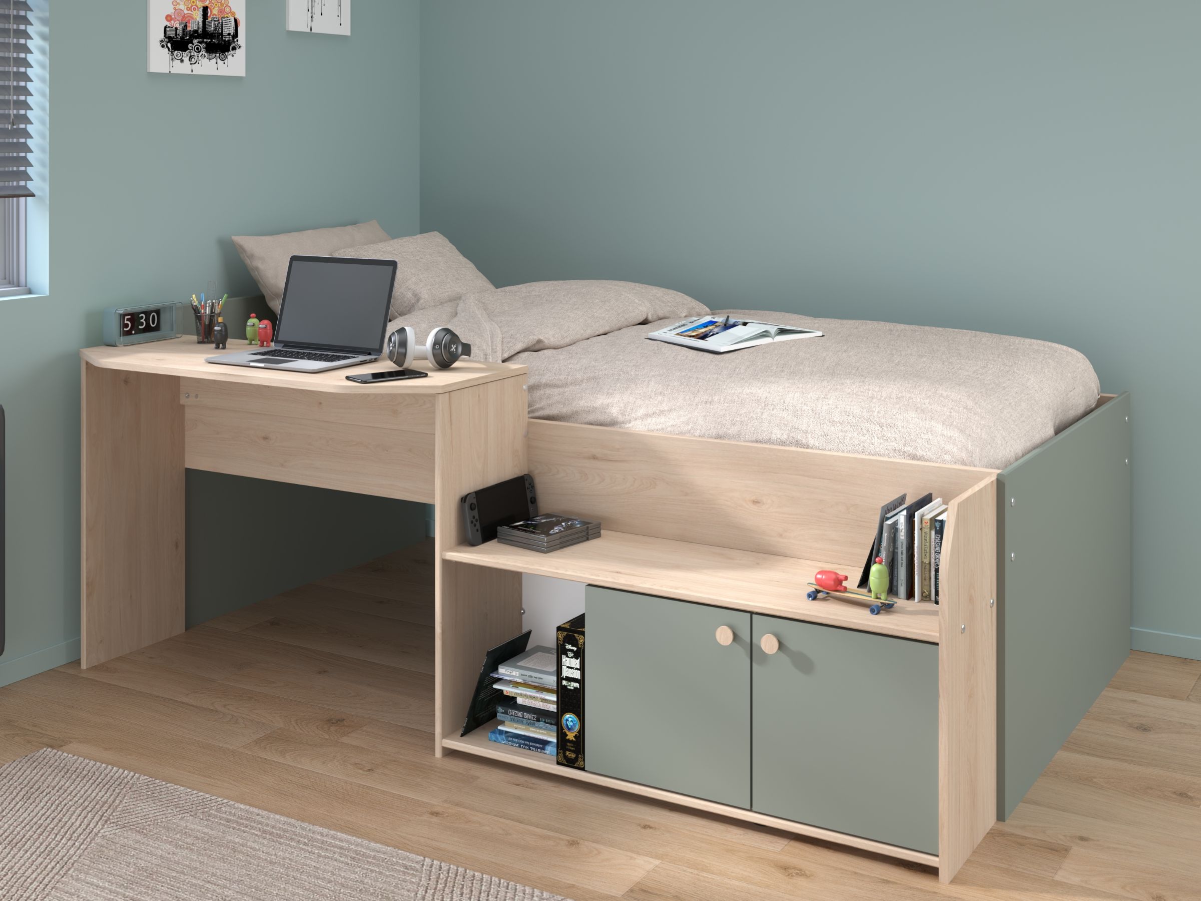 Halvhøy seng med skrivebord 90x200 - JADE image