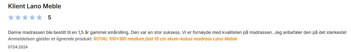 Royal 140x200 - 15cm skum-kokos madrass fra Lano
