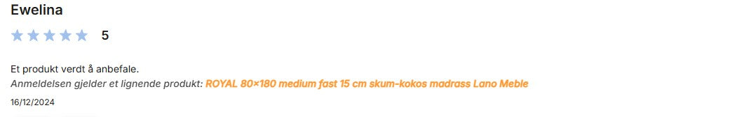 Royal 120x200 - 15cm skum-kokos madrass fra Lano