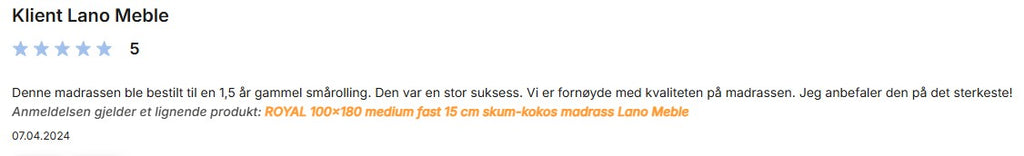 Royal 120x200 - 15cm skum-kokos madrass fra Lano
