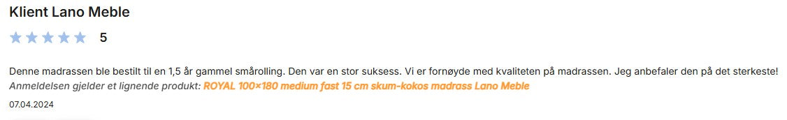 Royal 120x200 - 15cm skum-kokos madrass fra Lano