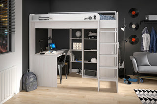 Higher Loftseng med skrivebord og garderobe 90x200