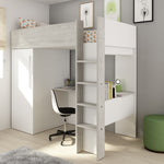 Loftseng med garderobeskap og skrivebord - Hvit 90x200 image