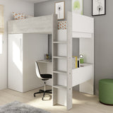 Loftseng med garderobeskap og skrivebord - Hvit 90x200 image
