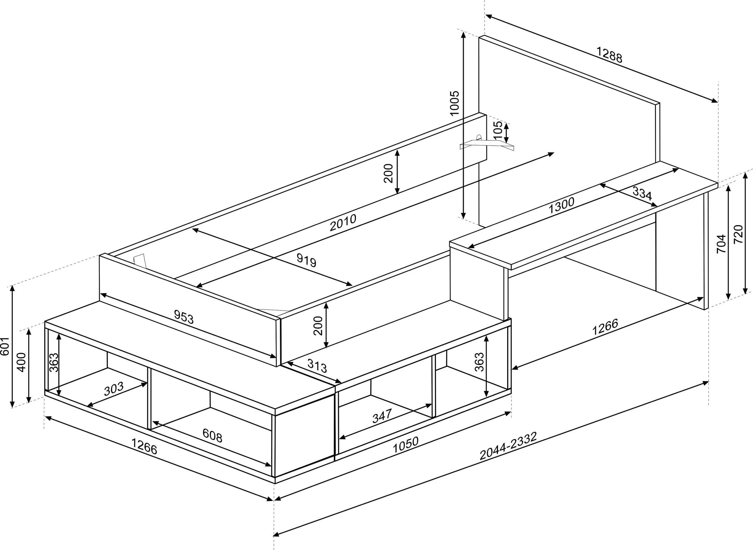 Blake barneseng med oppbevaring og skrivebord 90x200 - Blå image