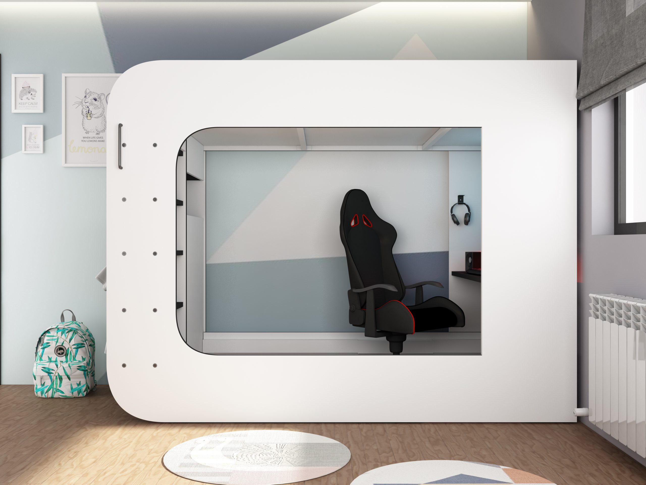 Gaming Loftseng med Skrivebord og LED – Perfekt for Gamere og Ungdom image