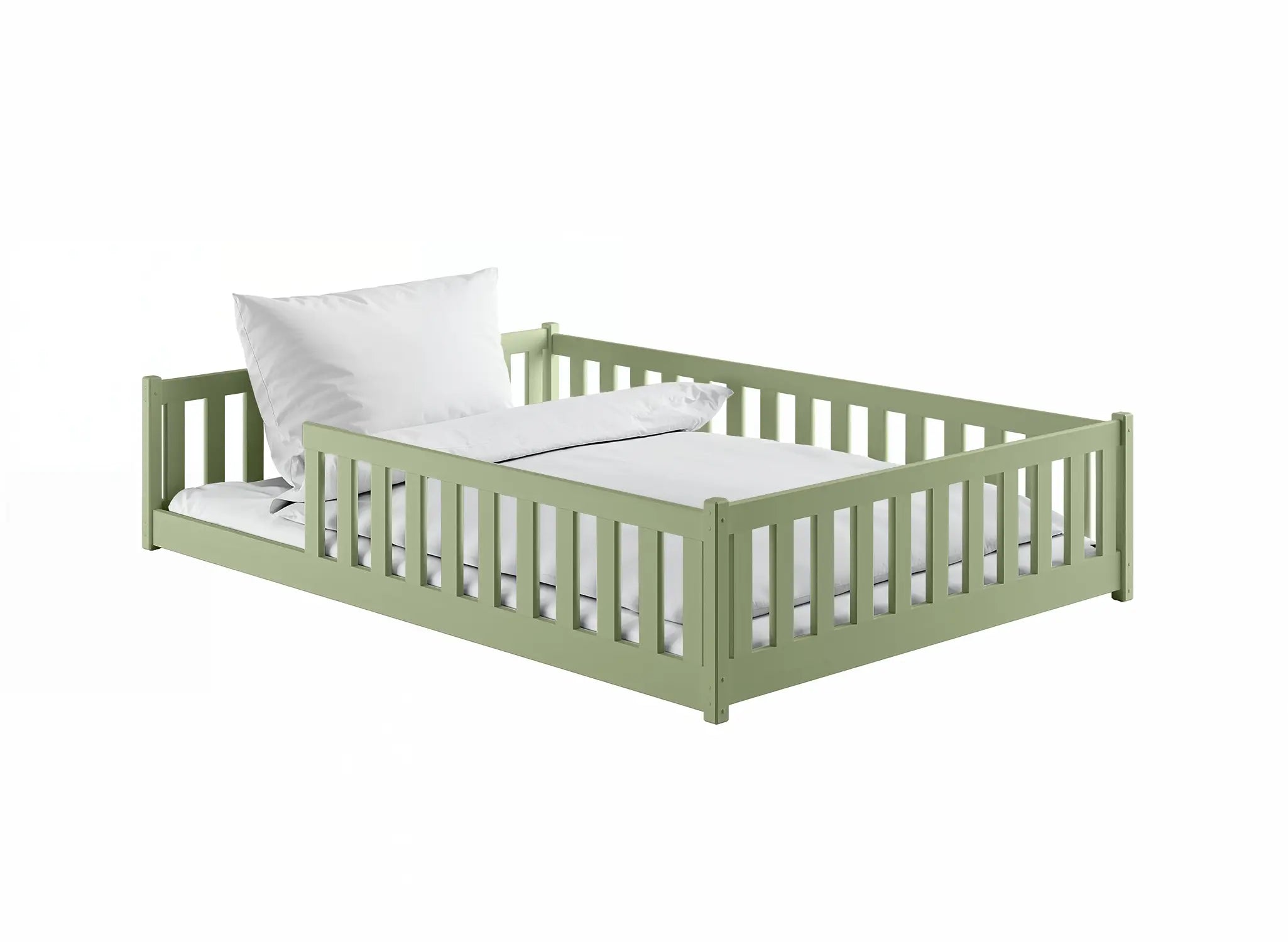 Montessori-seng MATI 140x200 – trygg og stilren barneseng i Olivengrønn - INTRODUKSJONSPRIS!