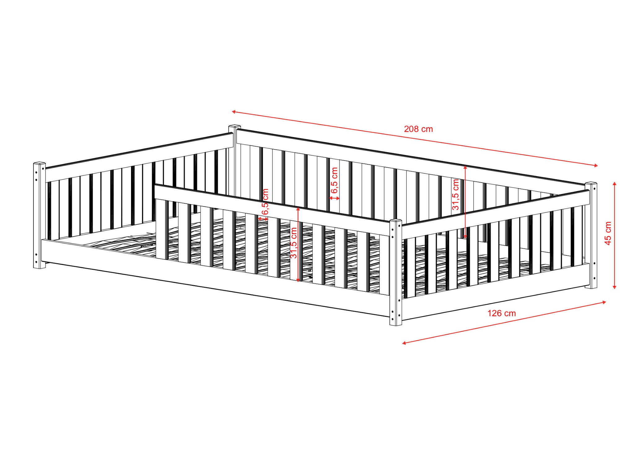 Montessori gulvseng for barn 120x200 Otis - HVIT