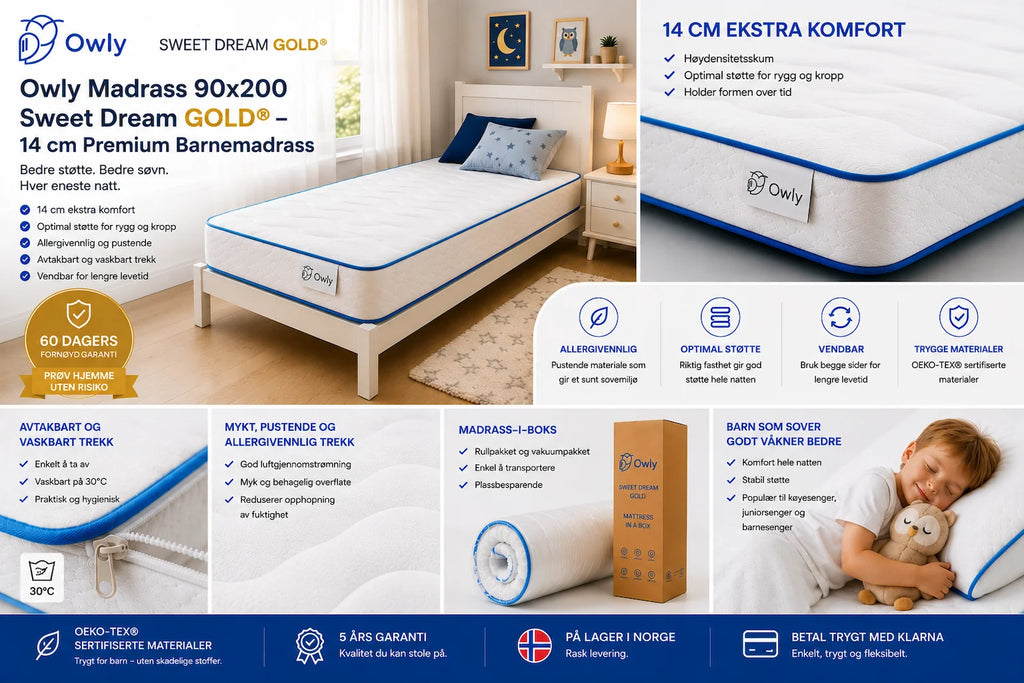 Owly Madrass 90x200 Sweet Dream GOLD® – 14 cm Premium Barnemadrass