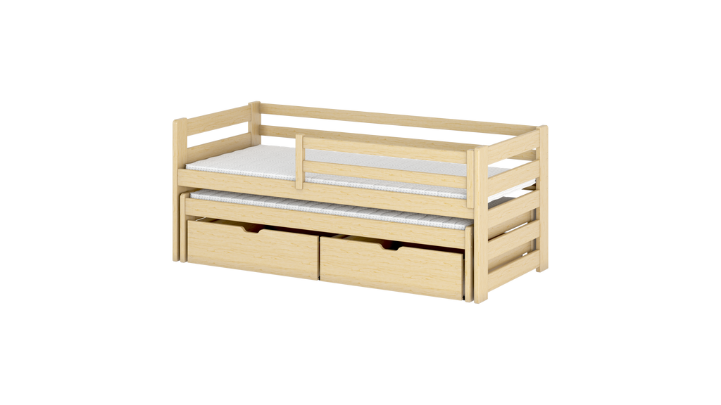 Barneseng med uttrekkbar gjesteseng og 2 skuffer 90x200 - SENSO - NATUR