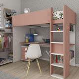 Loftseng Trasman med garderobe - rosa