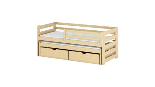 Barneseng med uttrekkbar gjesteseng og 2 skuffer 90x200 - SENSO - NATUR