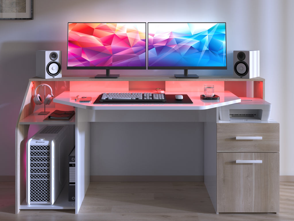 Sylver Gaming Desk 178 cm – Japansk eik / Hvit høyglans