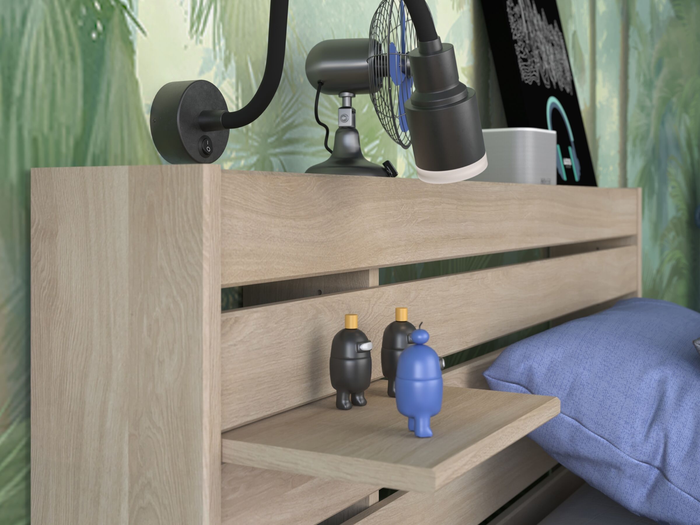 Escale seng 90x200 med 2 skuffer i Japanese Oak
