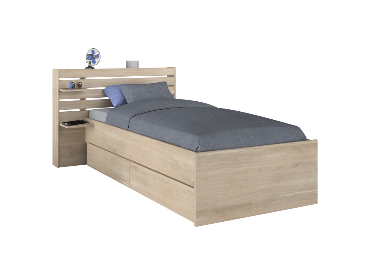 Escale seng 90x200 med 2 skuffer i Japanese Oak