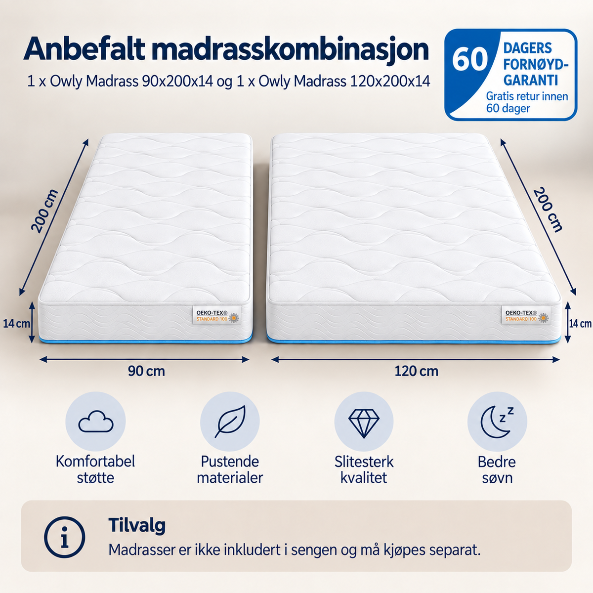 NICE Familiekøye 90x200/120x200 – Natur
