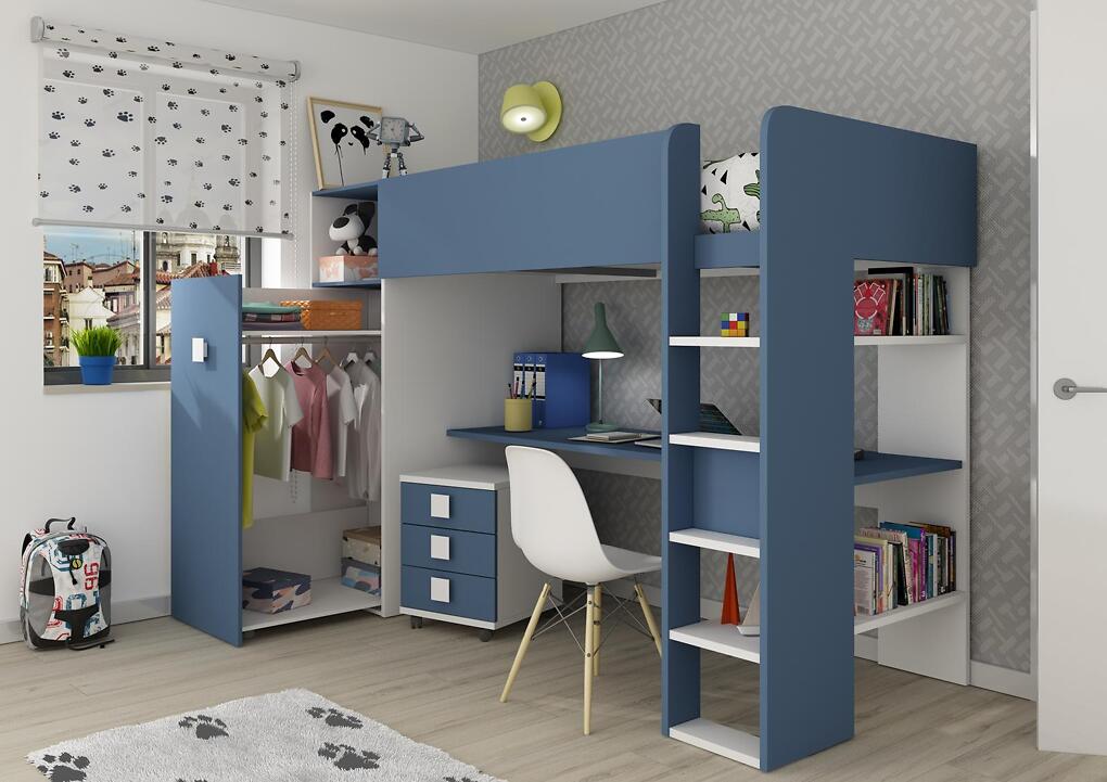 loftseng med garderobe og skrivebord