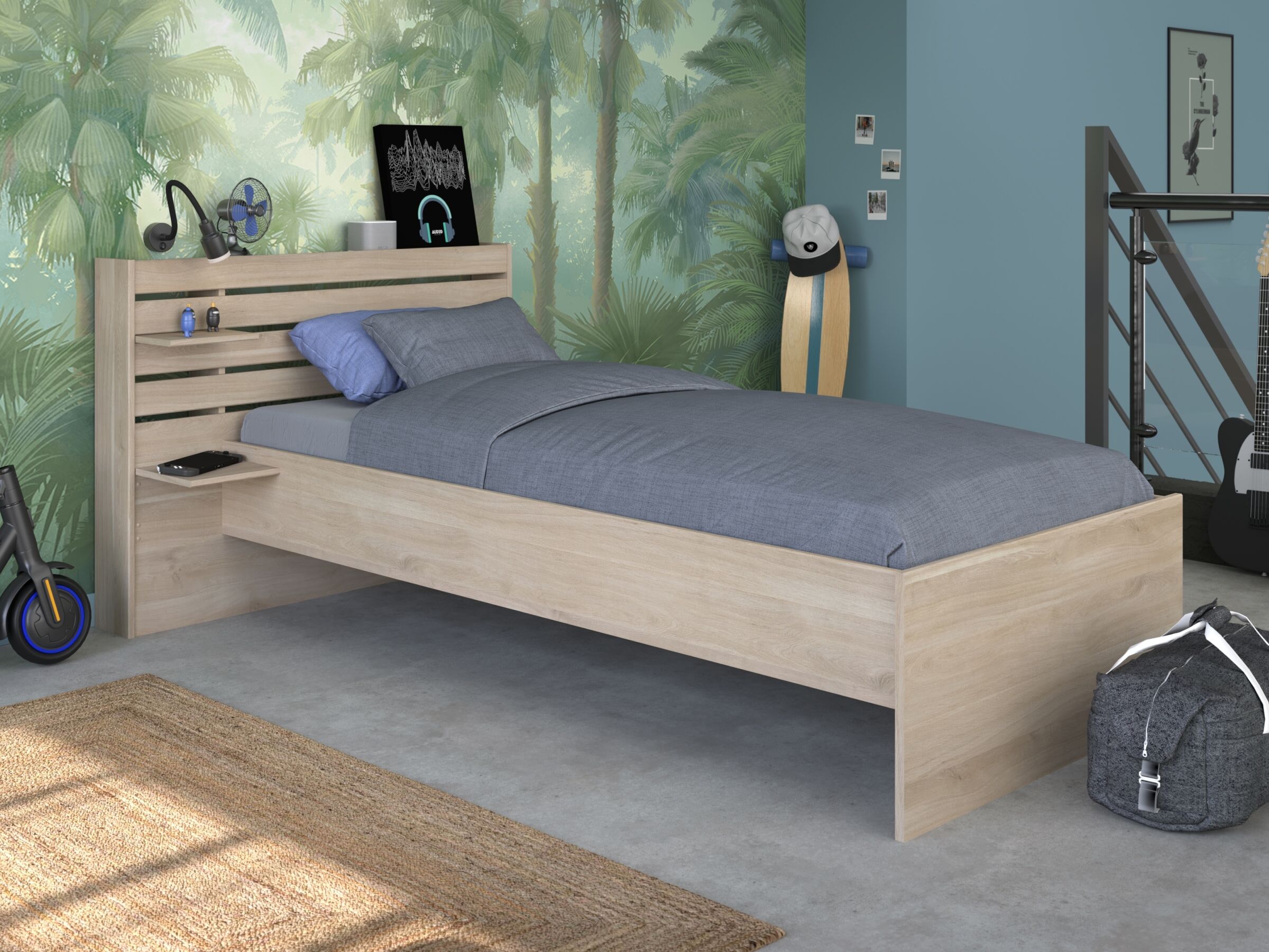 Escale seng 90x200 med 2 skuffer i Japanese Oak image