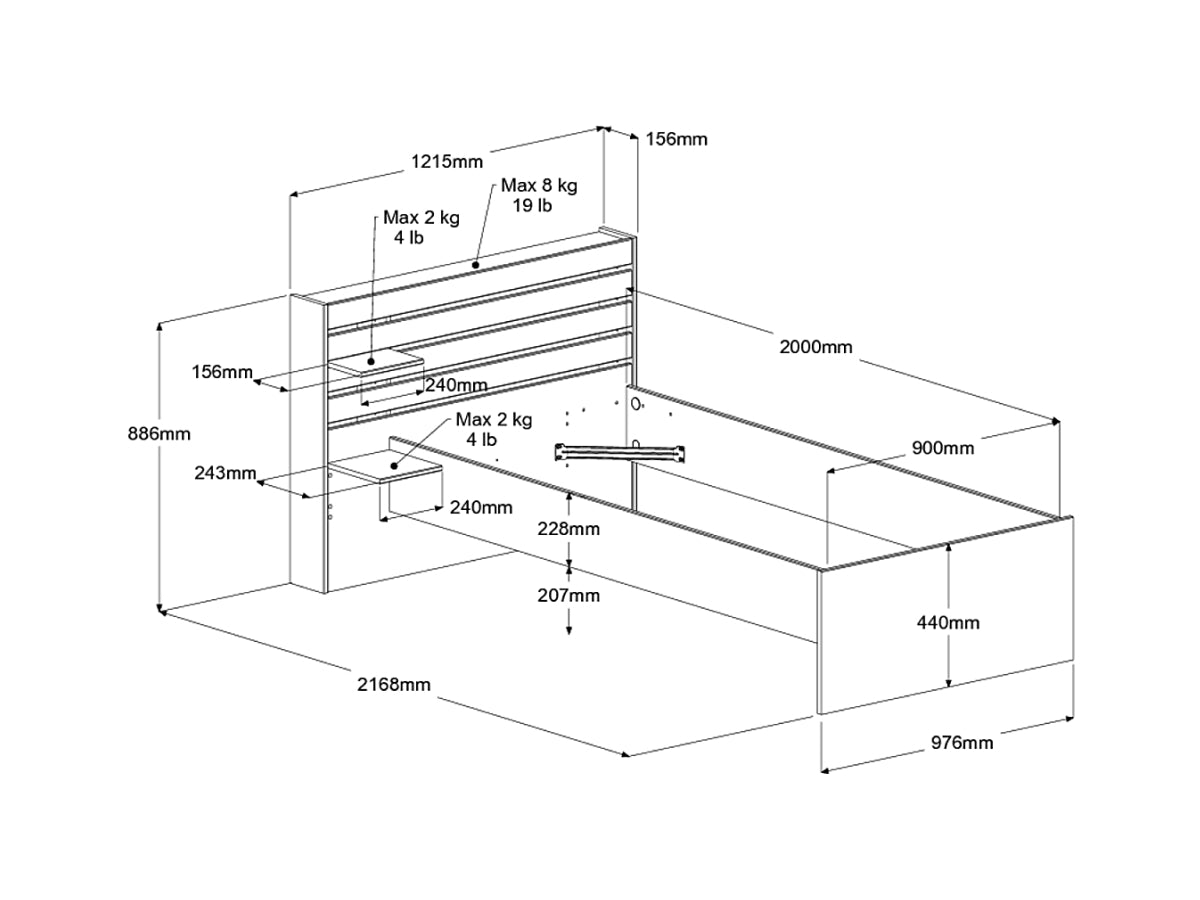Escale seng 90x200 med 2 skuffer i Japanese Oak image