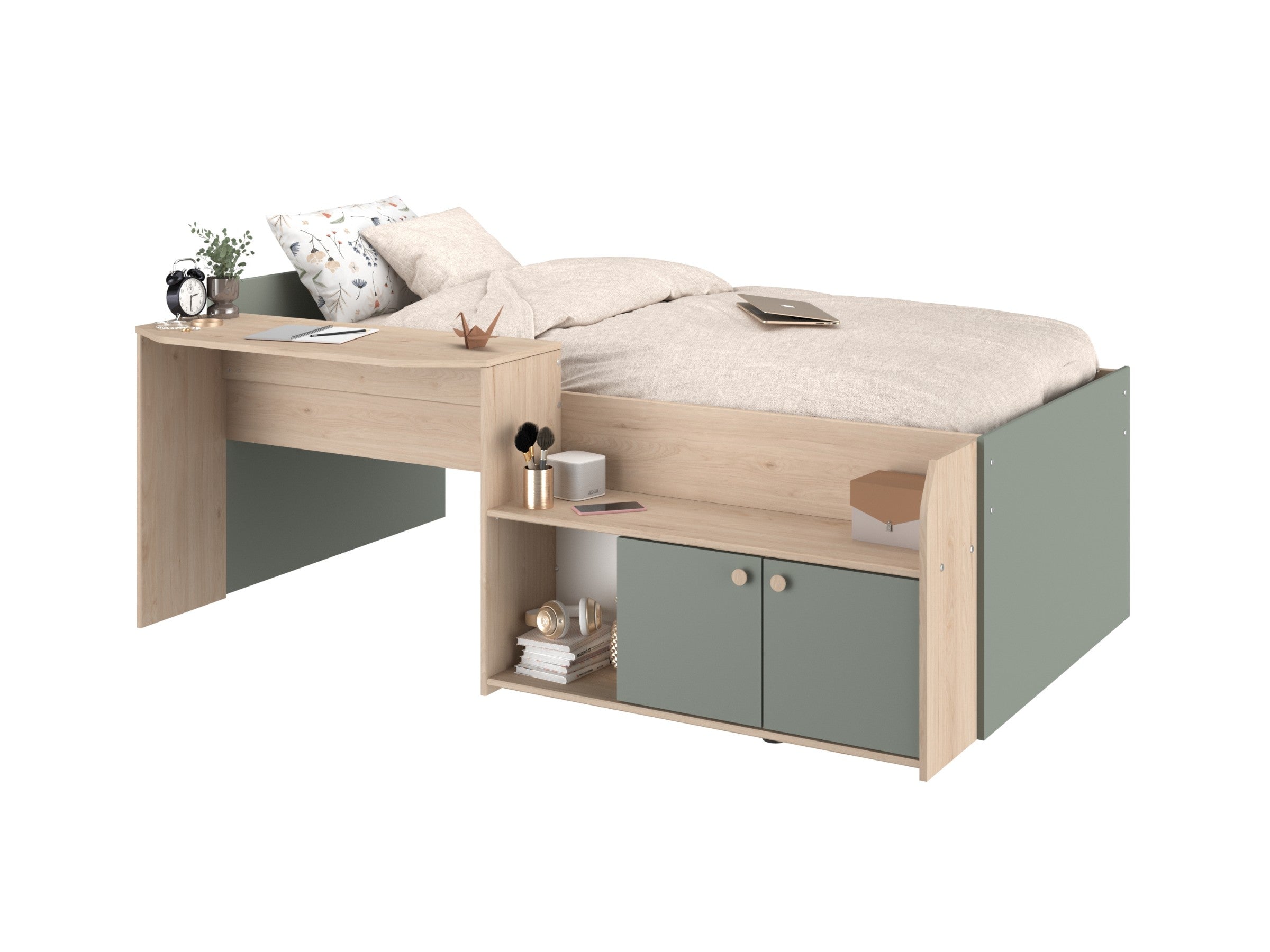 Halvhøy seng med skrivebord 90x200 - JADE