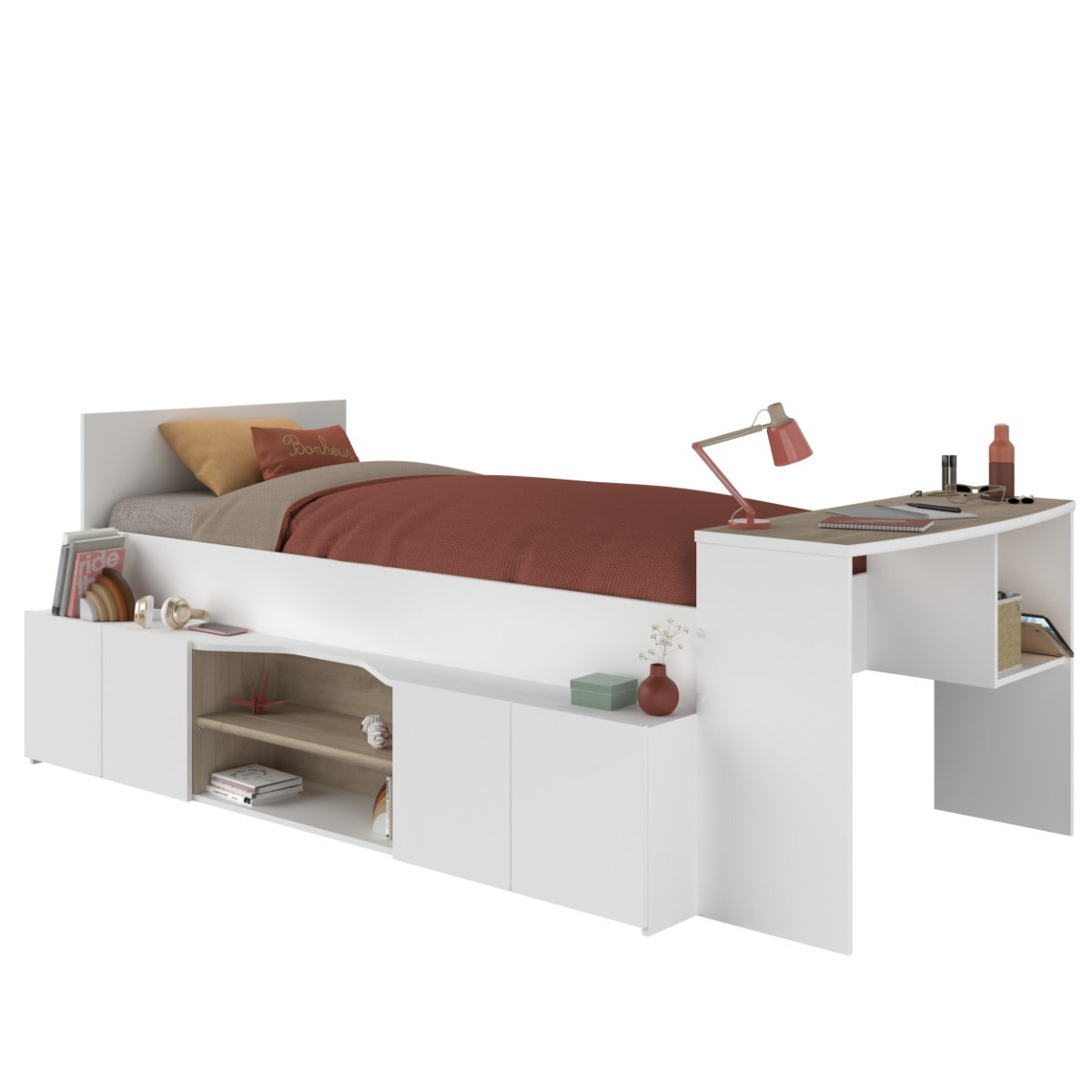 Cleo ungdomsseng 90x200 med skrivebord og hyller