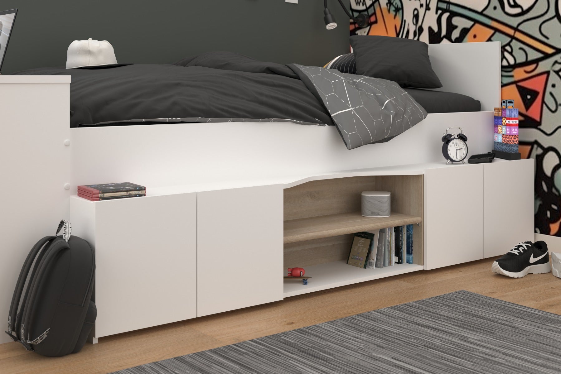 Cleo ungdomsseng 90x200 med skrivebord og hyller