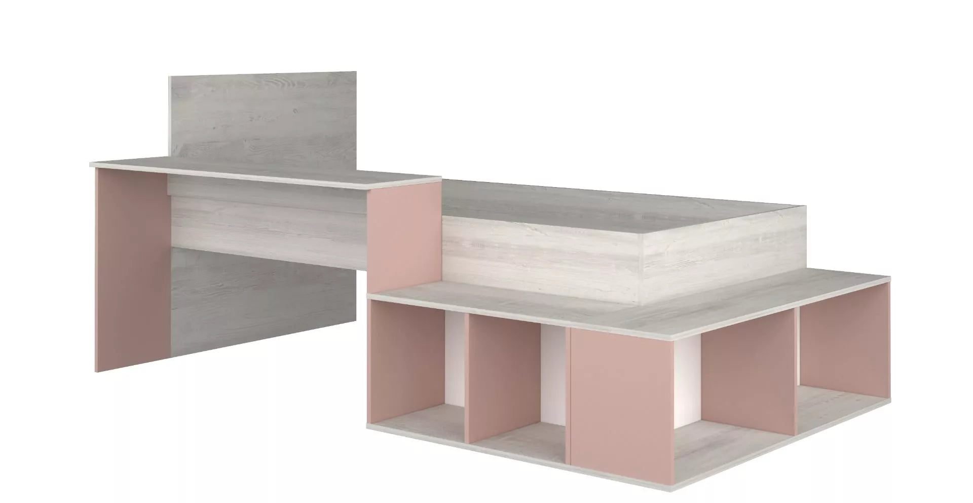 Blake barneseng med oppbevaring og skrivebord 90x200 - Antique Pink
