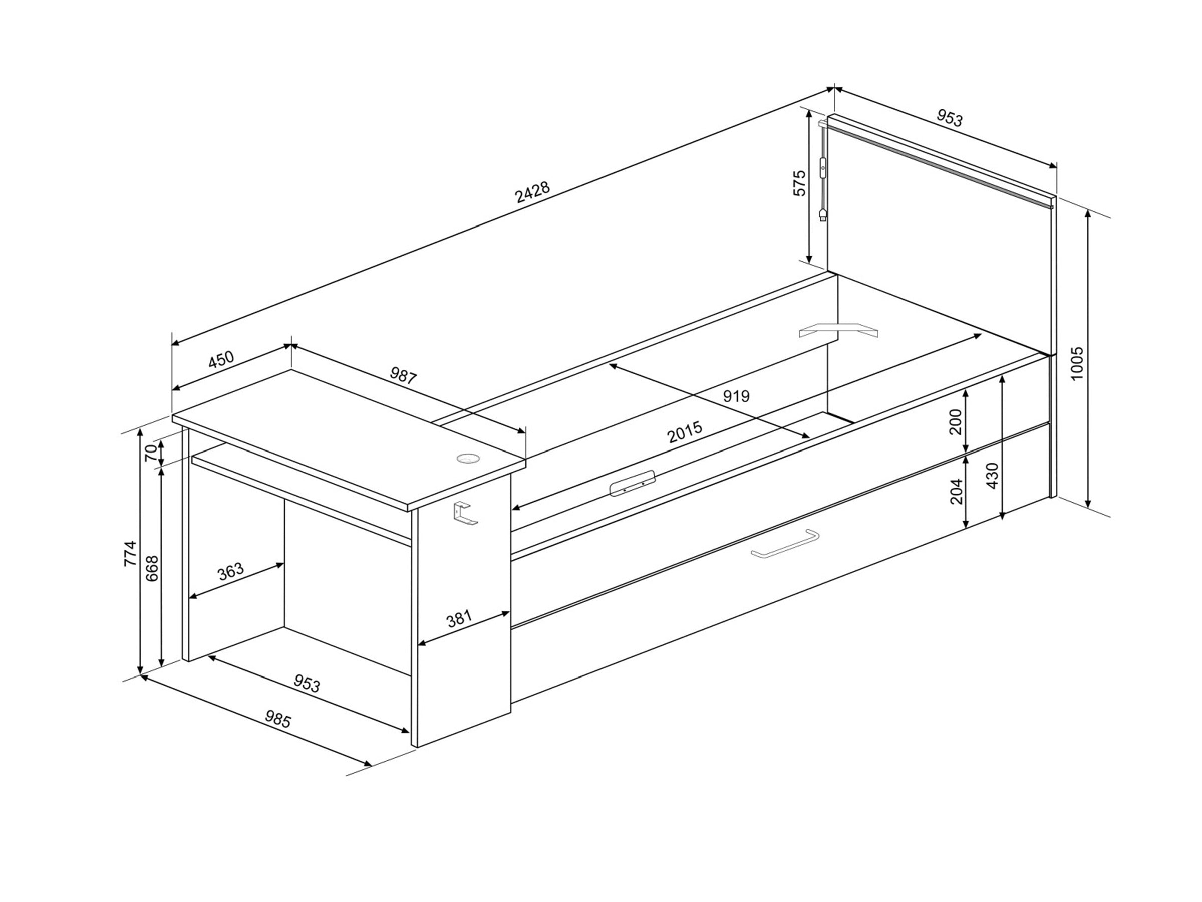 gaming bed 90x200 mål