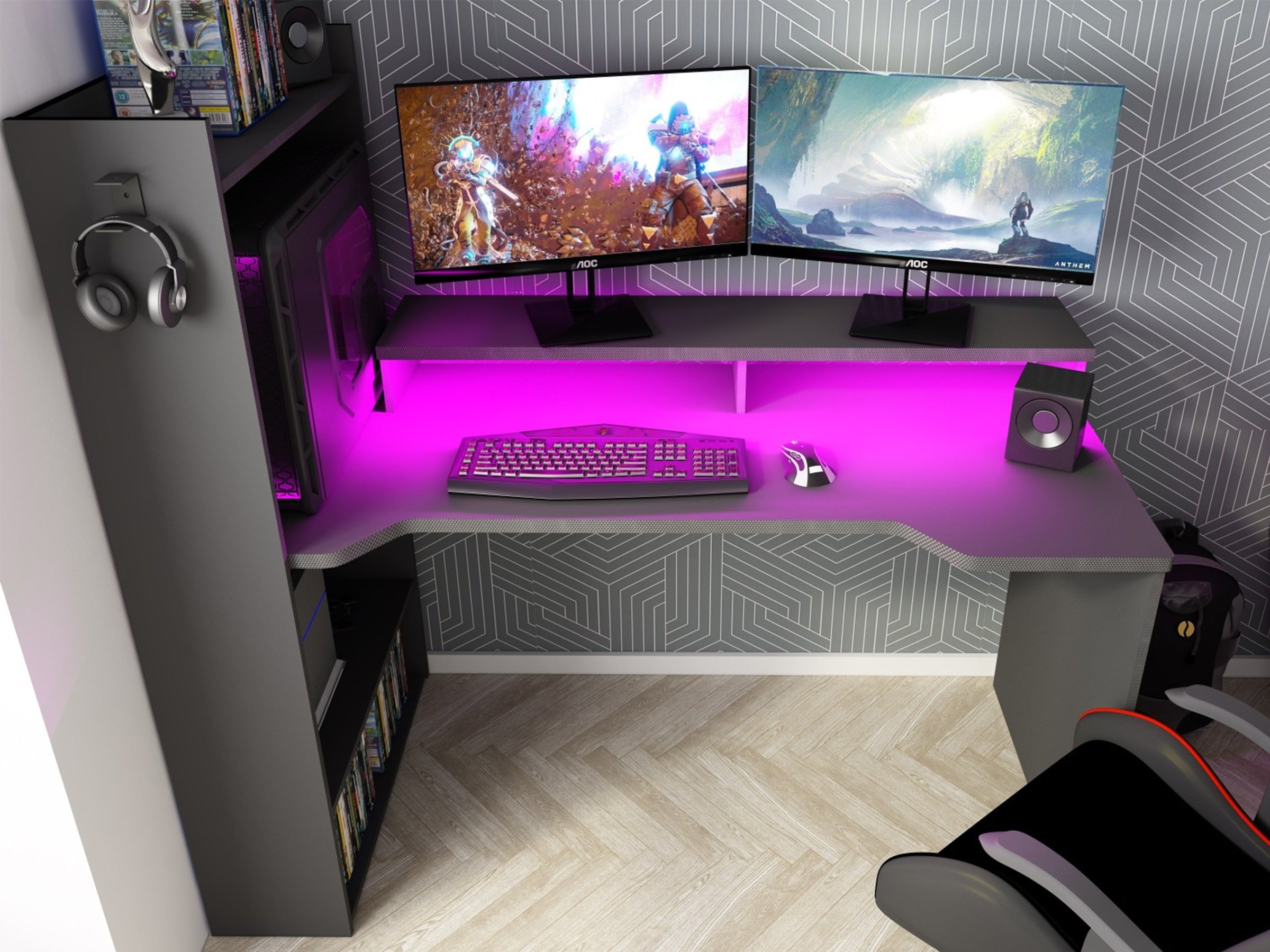 Gamingpult Z med LED og oppbevaringsplass