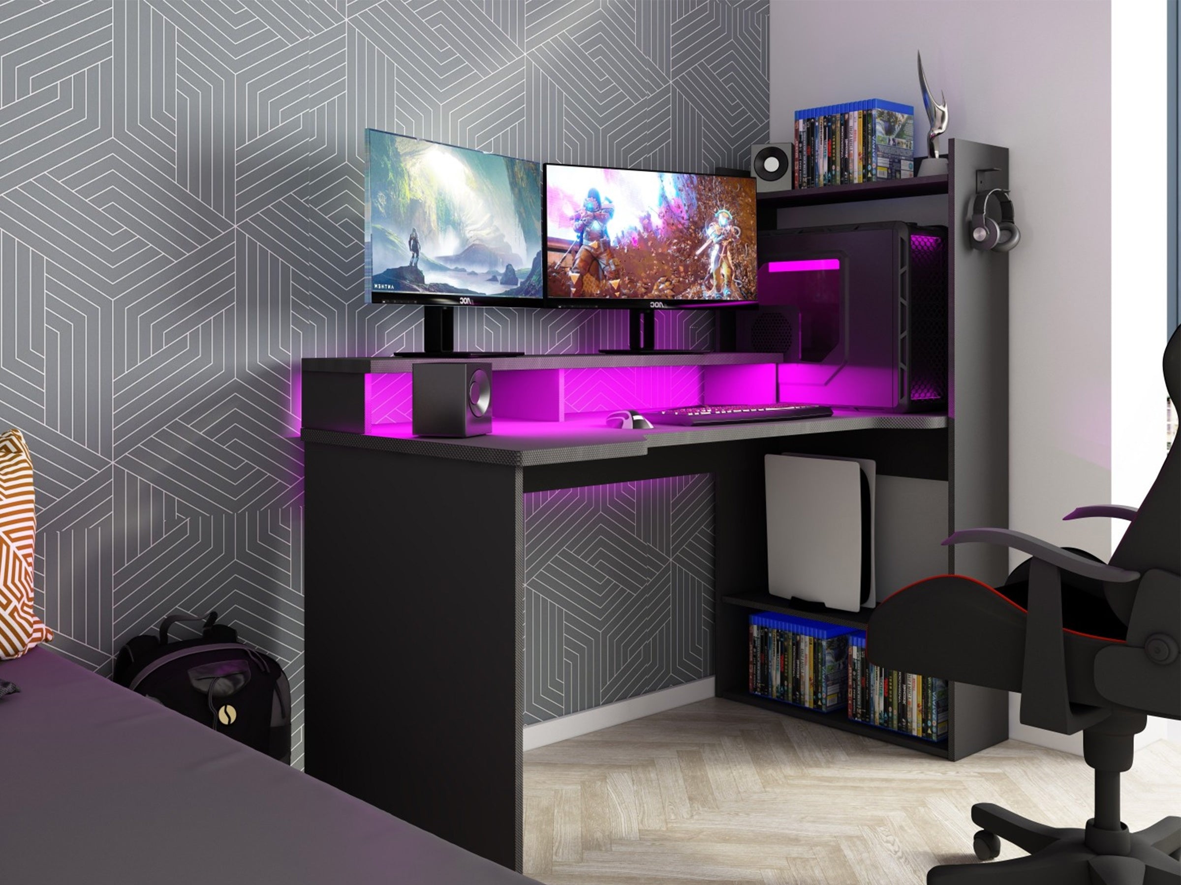 Gamingpult Z med LED og oppbevaringsplass