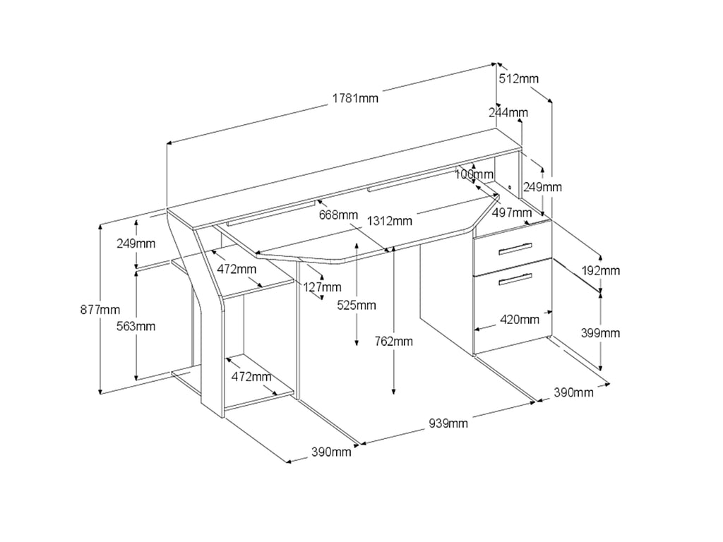 Sylver Gaming Desk 178 cm – Japansk eik / Hvit høyglans