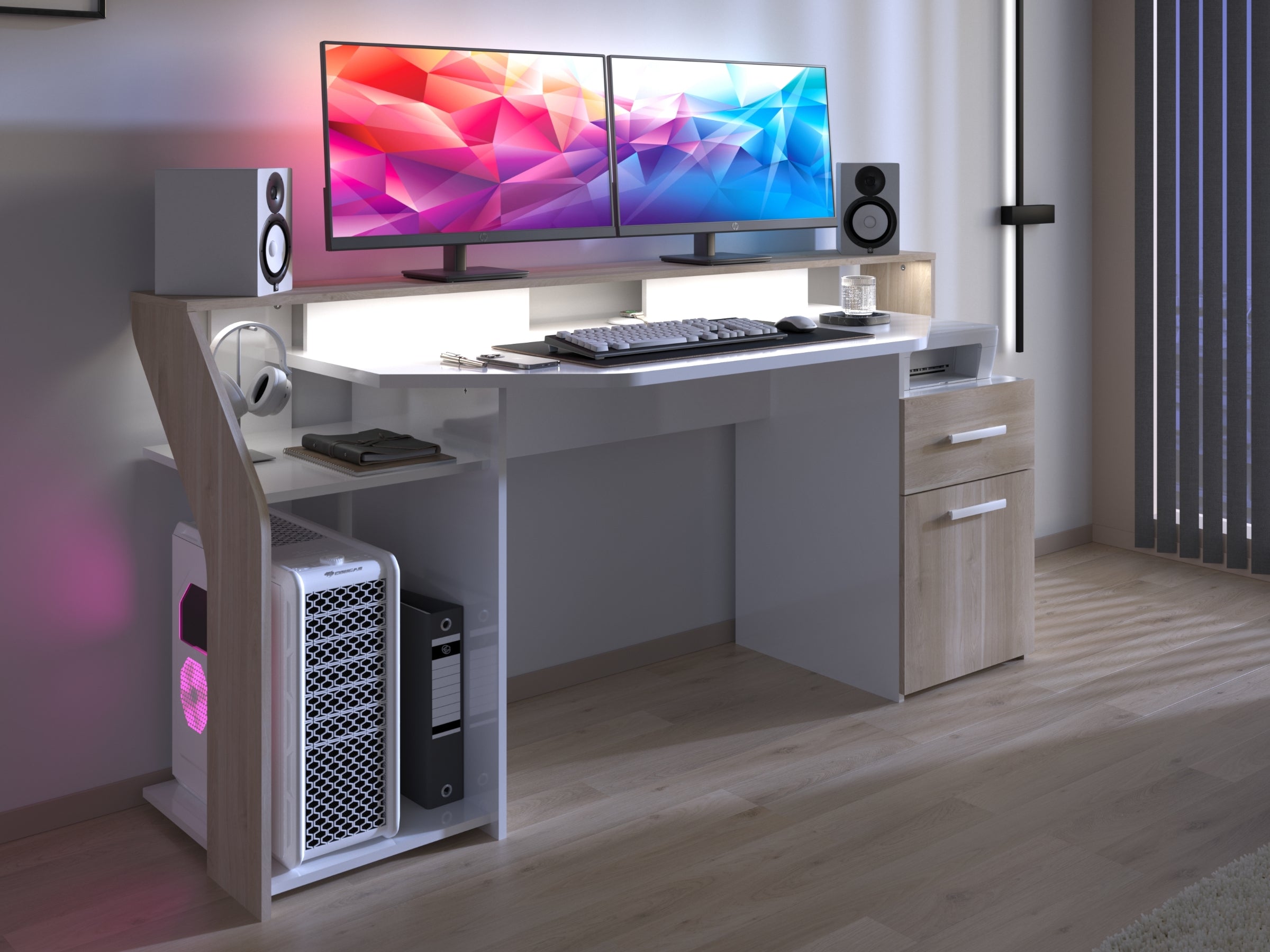 Sylver Gaming Desk 178 cm – Japansk eik / Hvit høyglans image