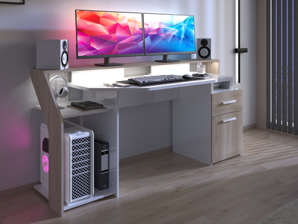 Sylver Gaming Desk 178 cm – Japansk eik / Hvit høyglans